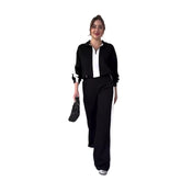 Women's Contrast Color Idle Style Casual Sweater Two-piece Set - kinko